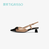 女TA543 蹀愫时尚 通勤拼色蝴蝶结包头后空凉鞋