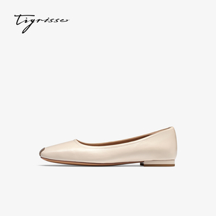 蹀愫百搭通勤气质女鞋瓢鞋配裙子方头浅口平底单鞋TA64131-12