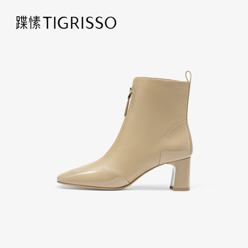 蹀愫25年秋冬新款真皮羊皮时装靴增高6粗跟复古短靴TA65706-15