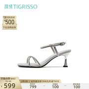 Spring and summer French rhinestone fairy wind cross thin strap square head stiletto sandals TA21387-80