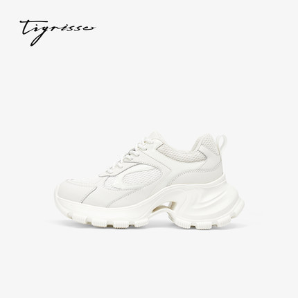 蹀愫26春夏新款厚底增高7白色老爹鞋小白鞋运动休闲女T76185Y-02