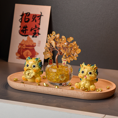 天然黄水晶发财树招财猫入户玄关貔貅摆件工位办公室玄学桌面装饰