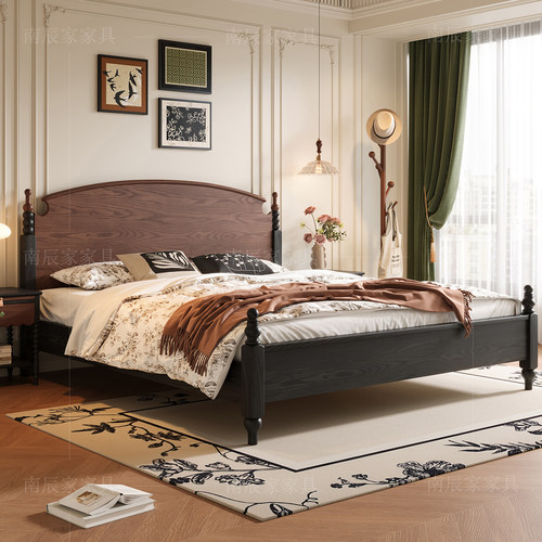 北美白蜡木实木床法式复古风床双人床软包床1米8主卧大床全原木床