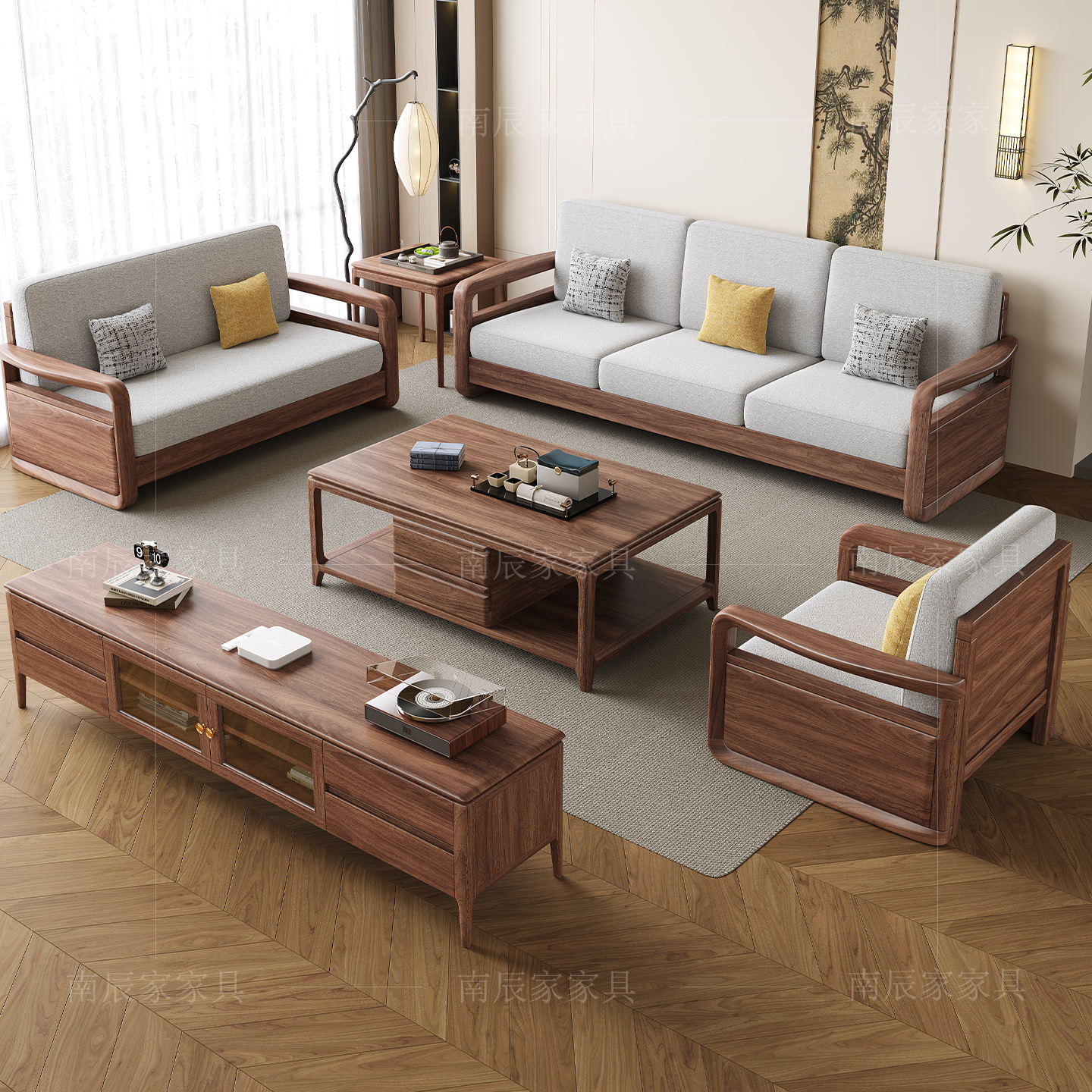 乌金木全实木沙发新中式客厅禅意中国风冬夏两用古典现代中式简约