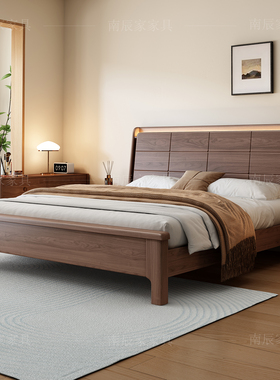 实木床黑胡桃木床框架床1米8双人床排骨架床架木板床头储物原木床