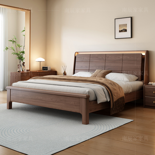 实木床黑胡桃木床框架床1米8双人床排骨架床架木板床头储物原木床