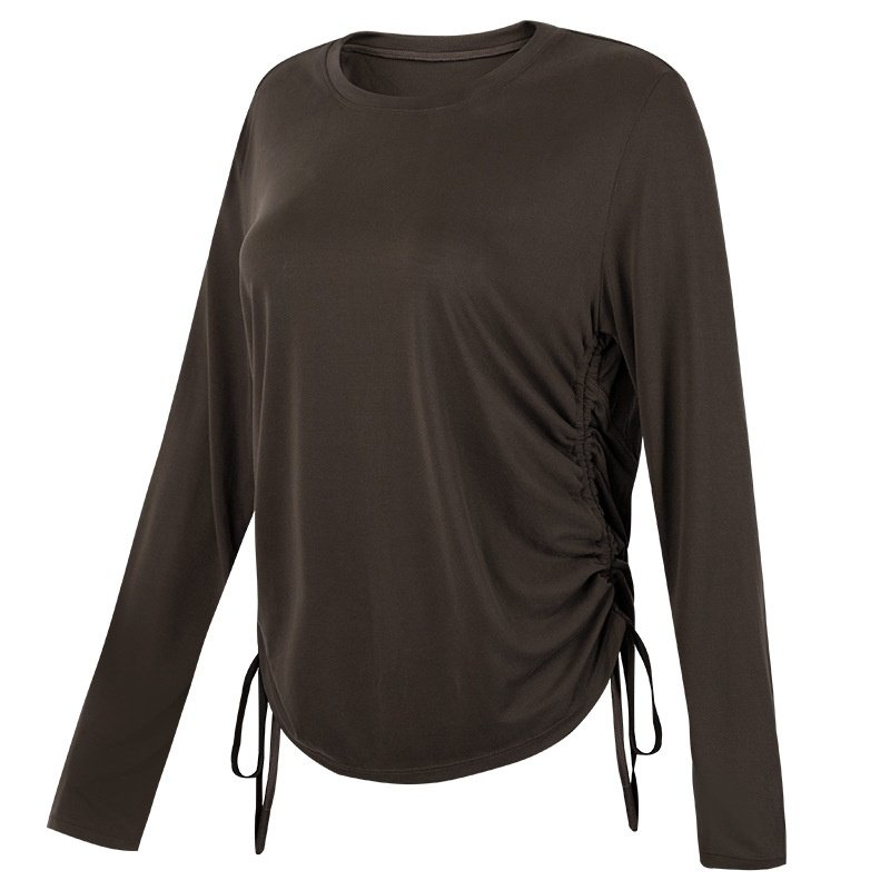 跨境宽松抽绳瑜伽服女显瘦休闲运动长袖秋冬款训练健身普拉提上衣