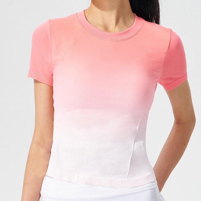 2025新款渐变色速干跑步健身短袖瑜伽t恤跳操舞蹈运动上衣女,运动/瑜伽/健身/球迷用品,瑜伽t恤,淘宝优惠券,粉丝福利购,淘宝优惠卷