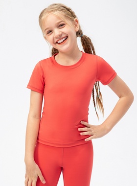 新款女童夏季运动短袖亲肤透气儿童装舞蹈瑜伽训练上衣T恤23207