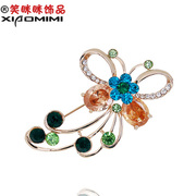 Smiling Korean Crystal rhinestones Butterfly pin women fancy brooch pin clasp Korea jewelry 6056