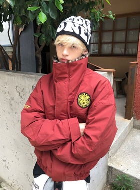 美式座山雕立领夹克棉服男款秋冬季加绒加厚保暖棉衣豹纹工装外套