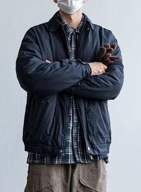 男生黑色翻领棉服男款美式潮牌2026新款休闲品质加厚工装棉服外套