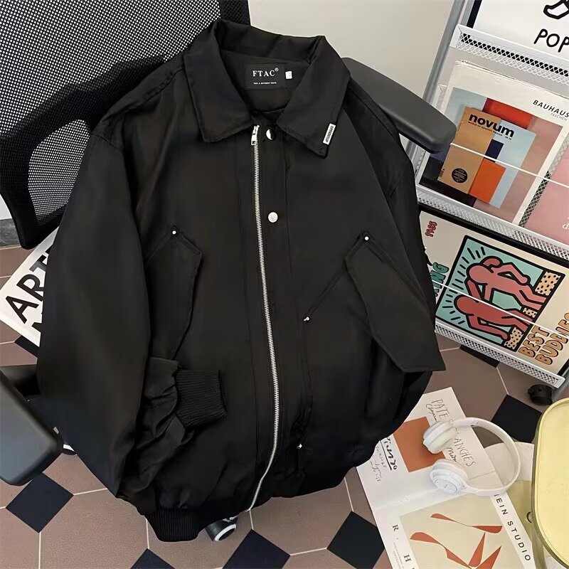高级感工装外套男装宽松潮流2025秋冬翻领百搭休闲帅气飞行员夹克
