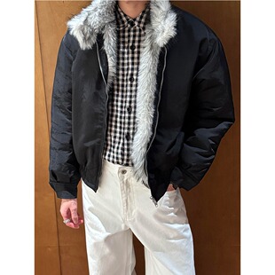 毛领座山雕立领毛绒夹克男潮流纯色百搭短款冬季加厚保暖棉服外套