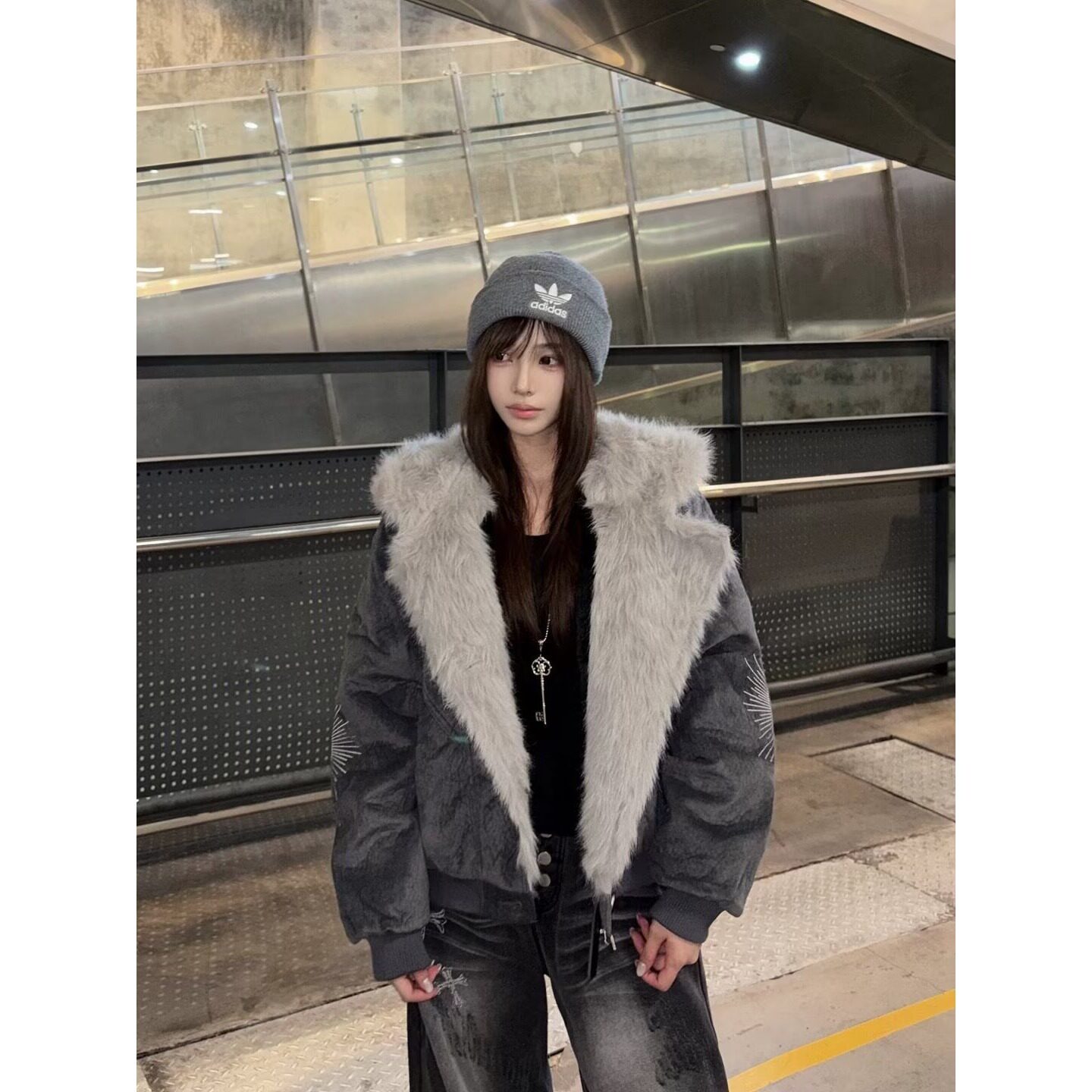 美式高街座山雕棉服男款冬季加厚连帽毛领外套高级感痞帅夹克棉衣