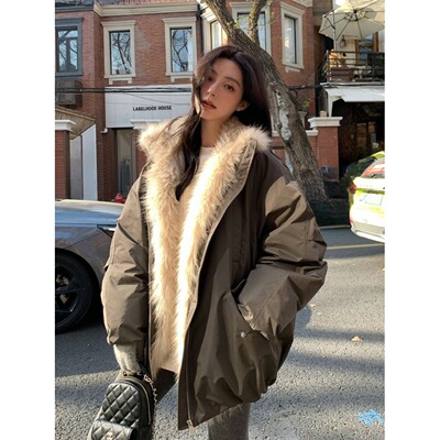 美式复古座山雕毛领结构棉服男女冬季加厚宽松百搭飞行夹克外套潮