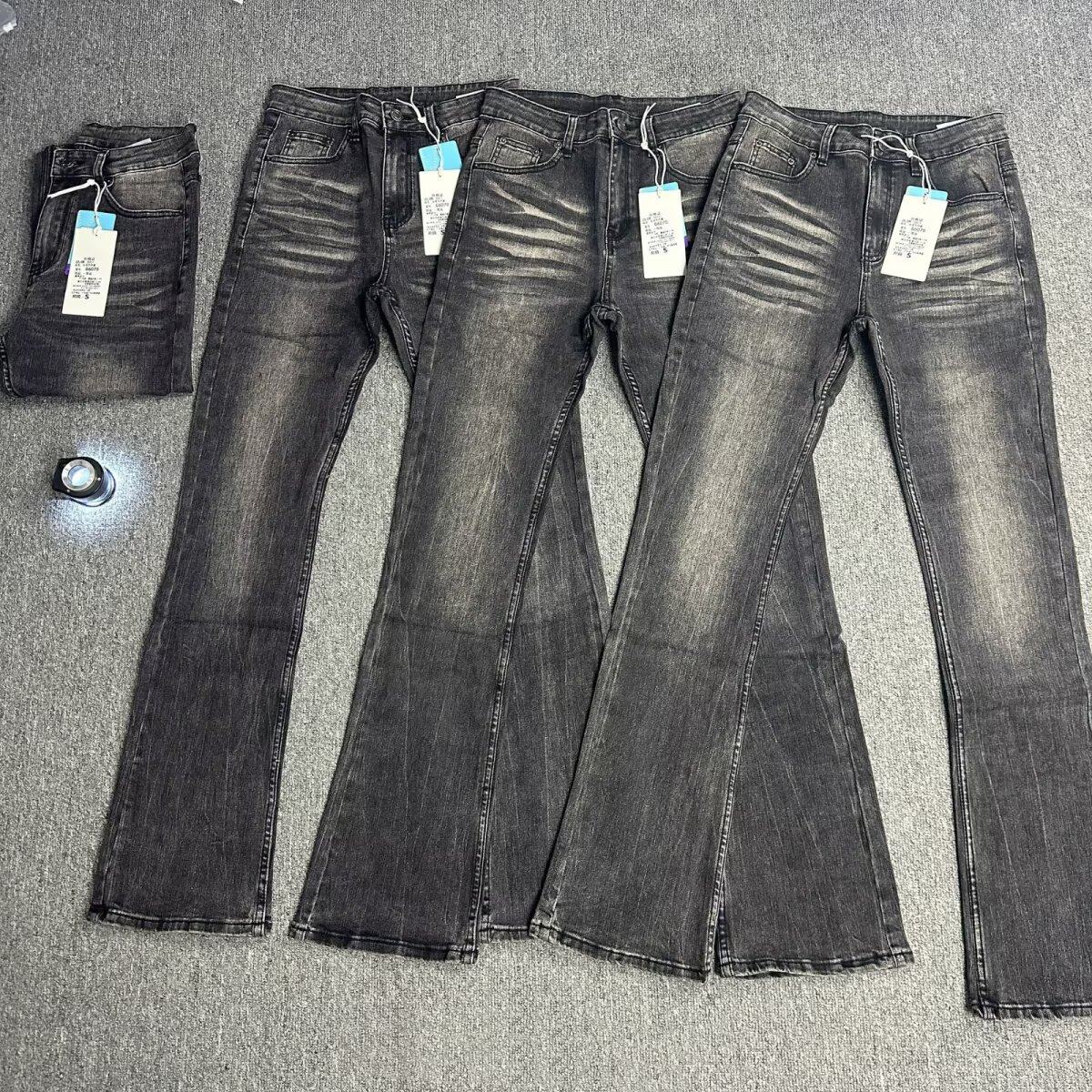 美式高街水洗黑色微喇叭牛仔裤直筒修身垂坠感裤子潮流男微弹日常