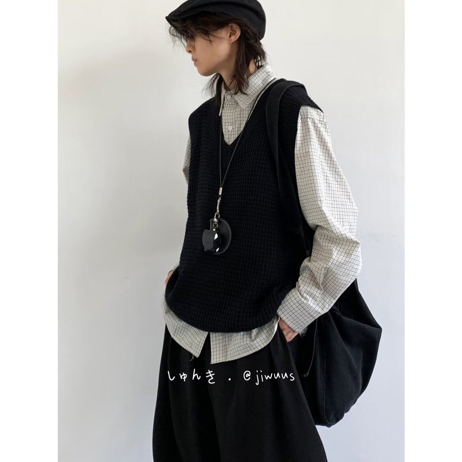 秋冬V 领无袖马甲背心男潮流宽松潮牌纯色简约情侣坎肩毛衣针织衫