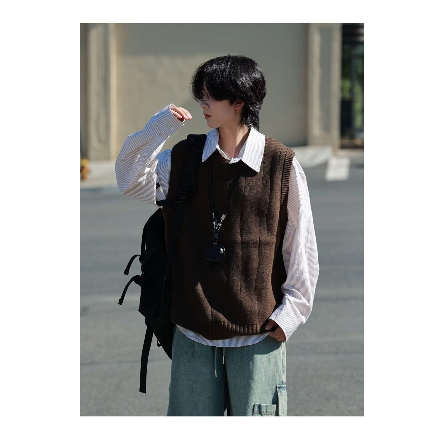 男士针织背心男春秋韩系潮流圆领毛衣马甲外套宽松坎肩上衣情侣款