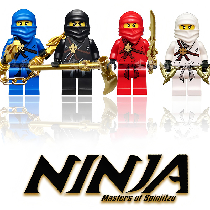 初代服黄金武器吴大师弟子火冰闪电土元素幻影忍者镀金拼装积木男