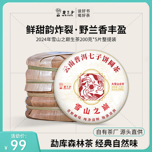 雪山之巅大雪山普洱茶生茶200克*5饼装茶叶茶饼古树茶整提1000克