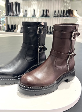 思加图2025冬季新款西伦敦复古工装靴机车靴增高靴子女EIU02DZ5