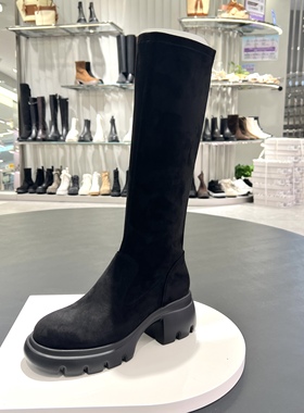 思加图2025冬季新款复古弹力靴长靴厚底高筒靴增高女靴子Y2564DG5