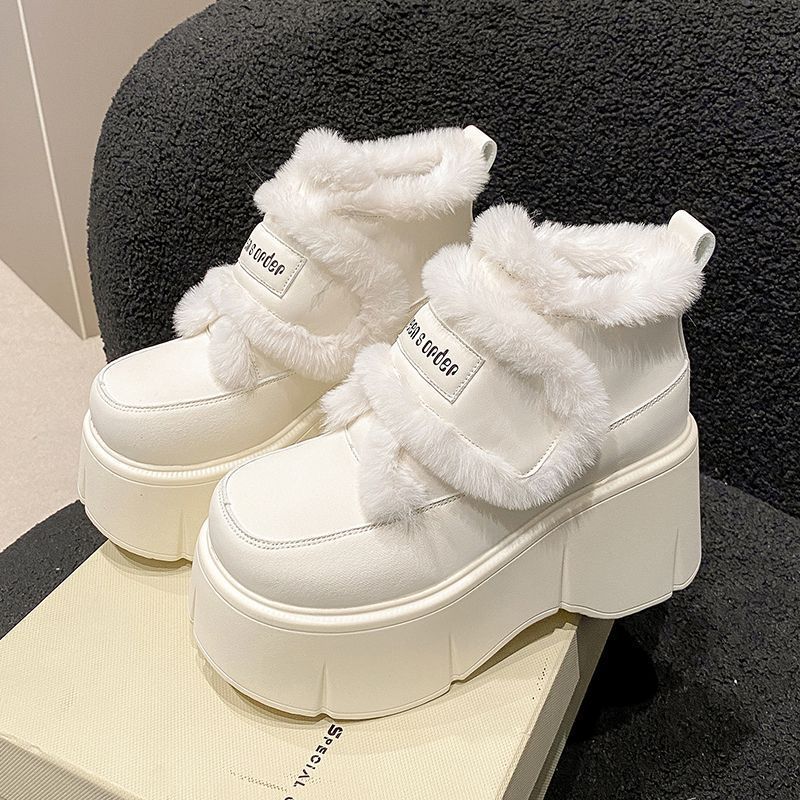 加绒保暖松糕棉鞋女秋冬新款爆款魔术贴小个子8cm厚底增高雪地靴