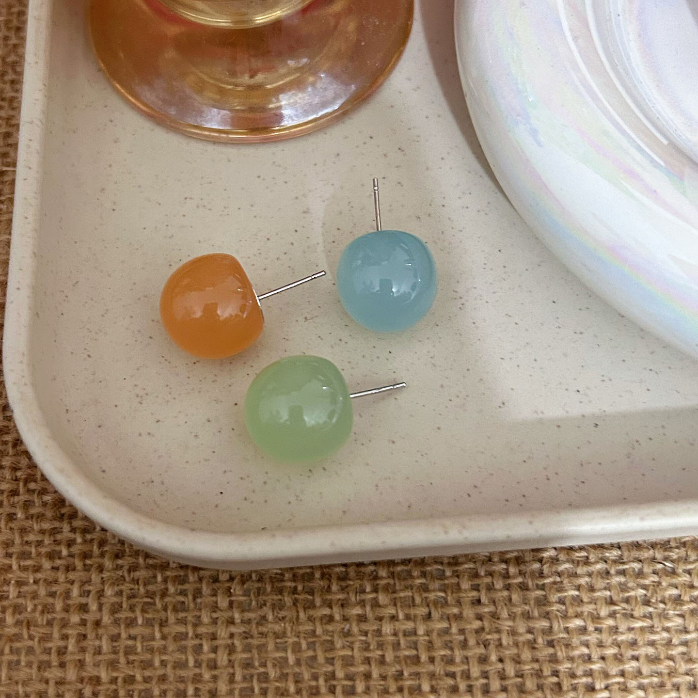 绿色果冻圆形耳环甜美度假风