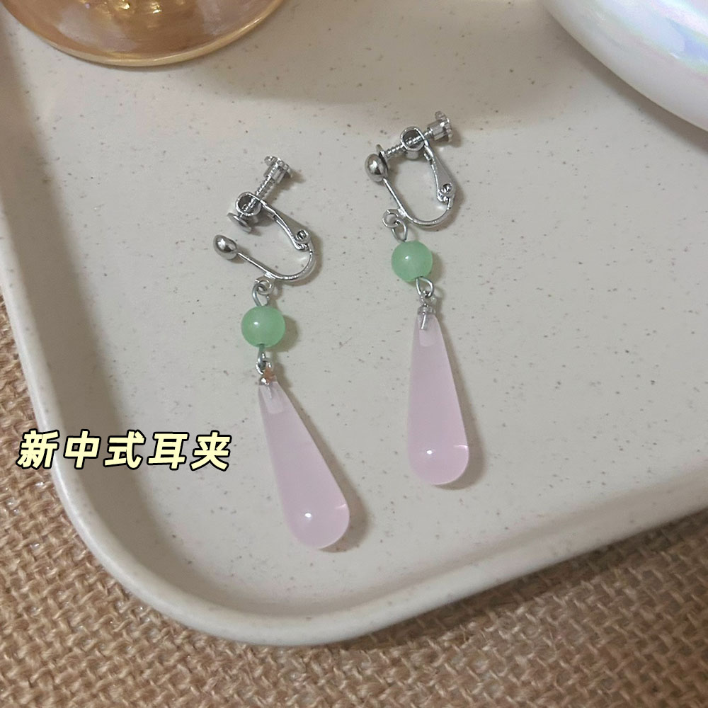 奶甜家新中式水滴流苏耳夹显脸小