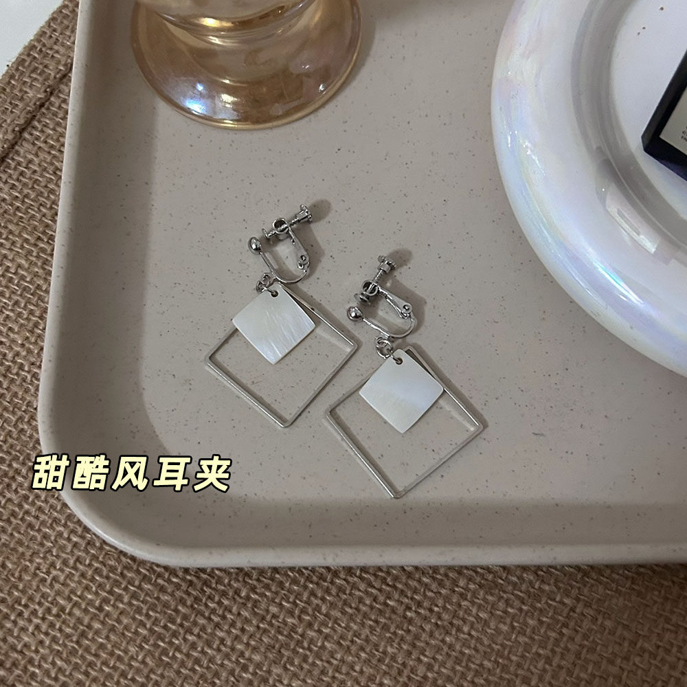 奶甜家夏季清冷复古三亚海边度假风银色金属贝壳菱形螺旋耳夹耳环