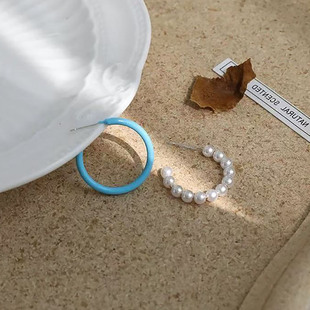 【奶甜家】春夏甜美蓝色C圈珍珠耳环少女感气质度假风设计感耳饰