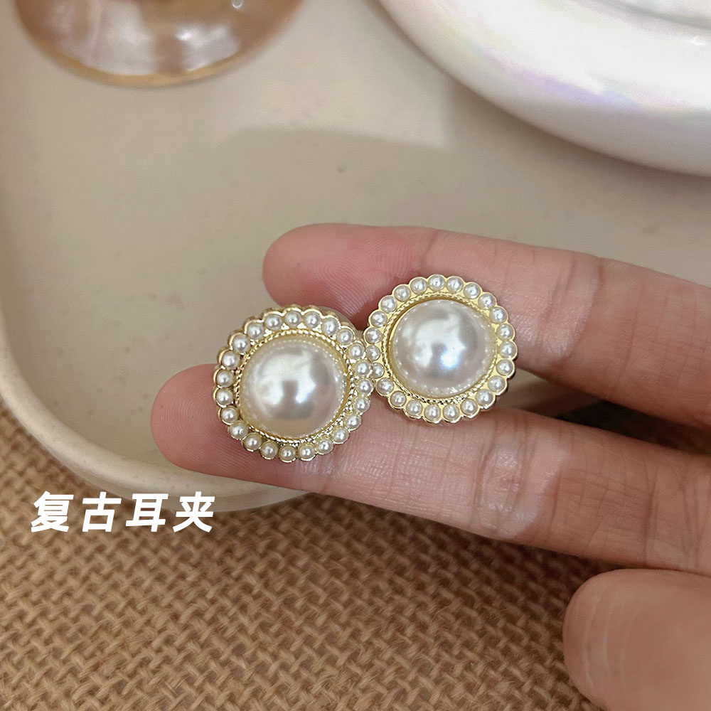 法式复古小香风珍珠三角耳夹