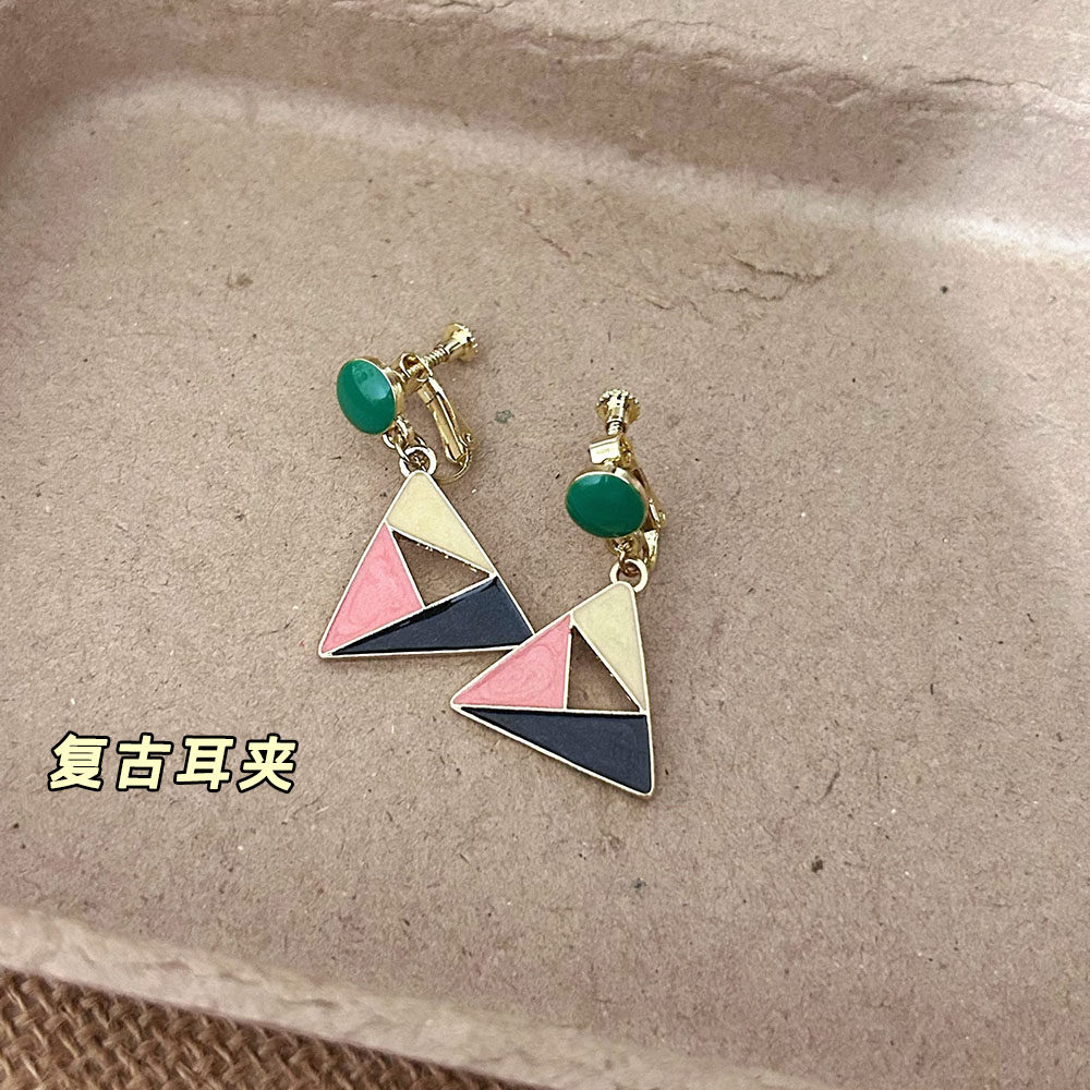 奶甜家 法式复古莫兰迪色三角形几何螺旋耳夹无耳洞女小众高级感