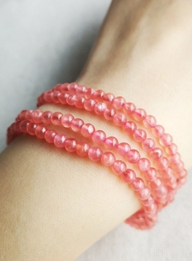 天然冰种果冻红纹佛珠多层手链