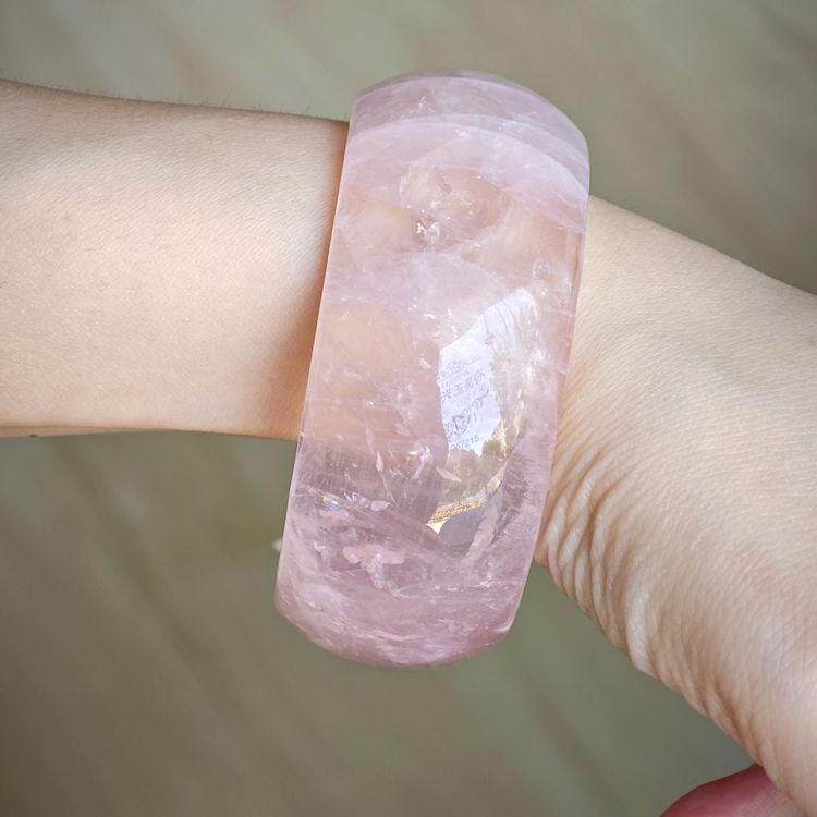 【木古口十】天然水晶加宽加厚冰种通透粉晶芙蓉石手镯镯子55-59