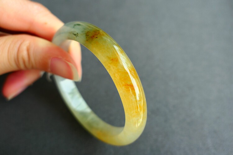【木古口十】天然A货缅甸玉翡翠贵妃手镯 椭圆阳绿飘花 冰种 52mm