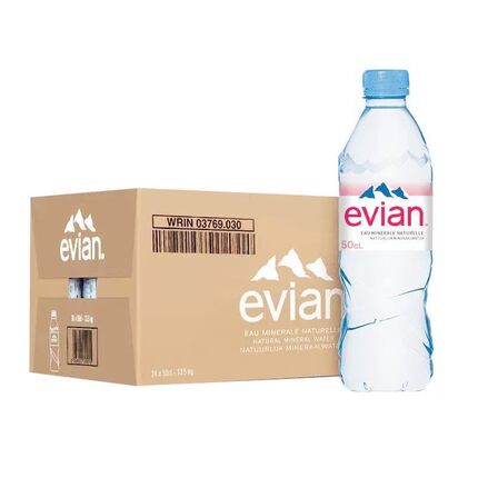 依云矿泉水500ml*24瓶 evian法国原装进口弱碱性水 整箱广东包邮