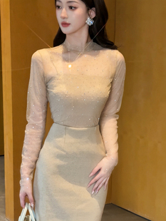 静宝儿满天星系列透肤网纱性感显瘦亮钻打底衫