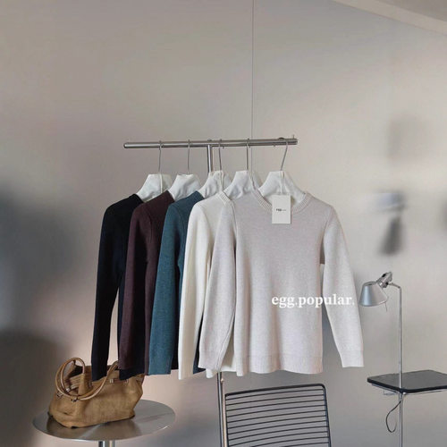 egg.popular韩系复古风加绒毛衣圆领纯色百搭休闲显瘦套头毛衣女