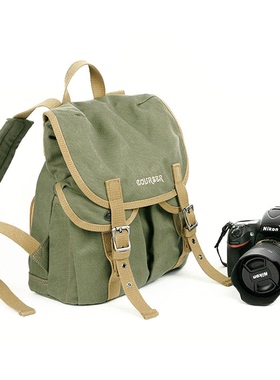 酷色 复古休闲双肩帆布摄影包 数码微单 单反相机背包 户外旅行包