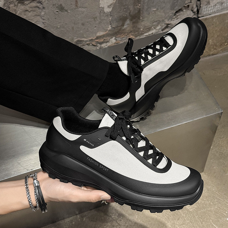 正品户外风男鞋透气防滑运动休闲鞋轻便舒适系带黑白撞色潮鞋2026,流行男鞋,时尚休闲鞋,淘宝优惠券,粉丝福利购,淘宝优惠卷