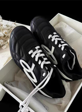 白敬亭同款阿甘德训鞋黑色真皮男女款流浪鞋运动休闲百搭赛车鞋潮