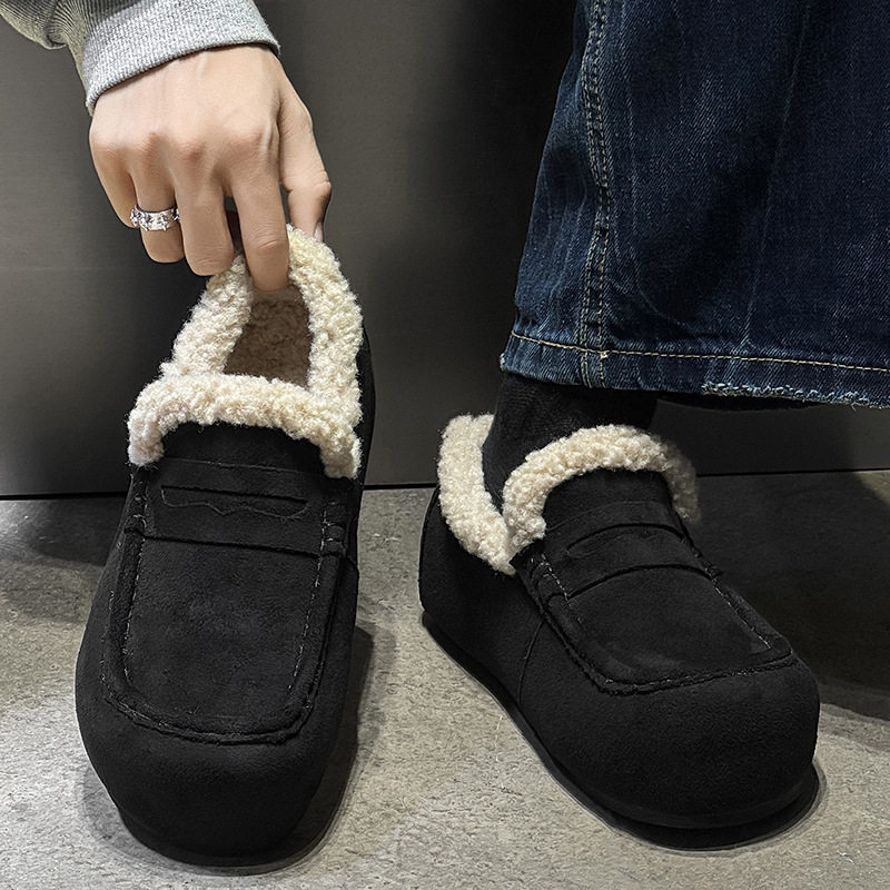 正品韩版加绒雪地靴男女冬季保暖一脚蹬懒人乐福鞋黑色圆头,流行男鞋,时尚雪地靴,淘宝优惠券,粉丝福利购,淘宝优惠卷