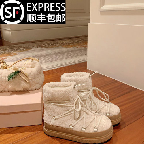 毛毛绑带设计保暖雪地靴女款