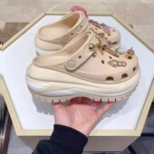 厚底防滑一脚蹬凉鞋 官方正品 潮女 夏季 新款 光轮洞洞鞋 米白色男女鞋
