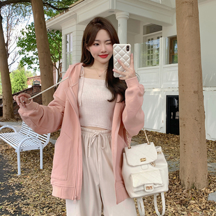 顾小落一口奶油噗噗轮廓大卫衣慵懒风宽松连帽拉链外套女秋新款