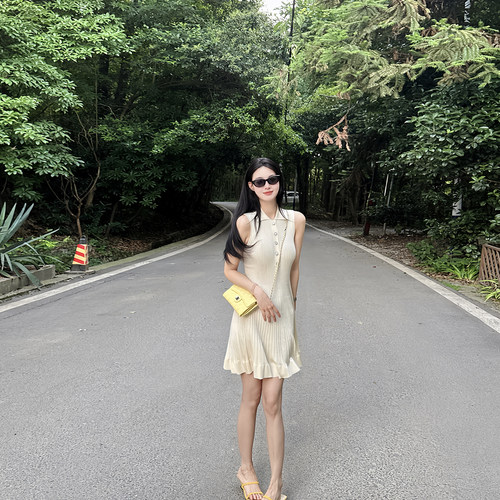 桃丽丝来信 polo领无袖针织连衣裙夏季收腰修身显瘦小个子A字裙子
