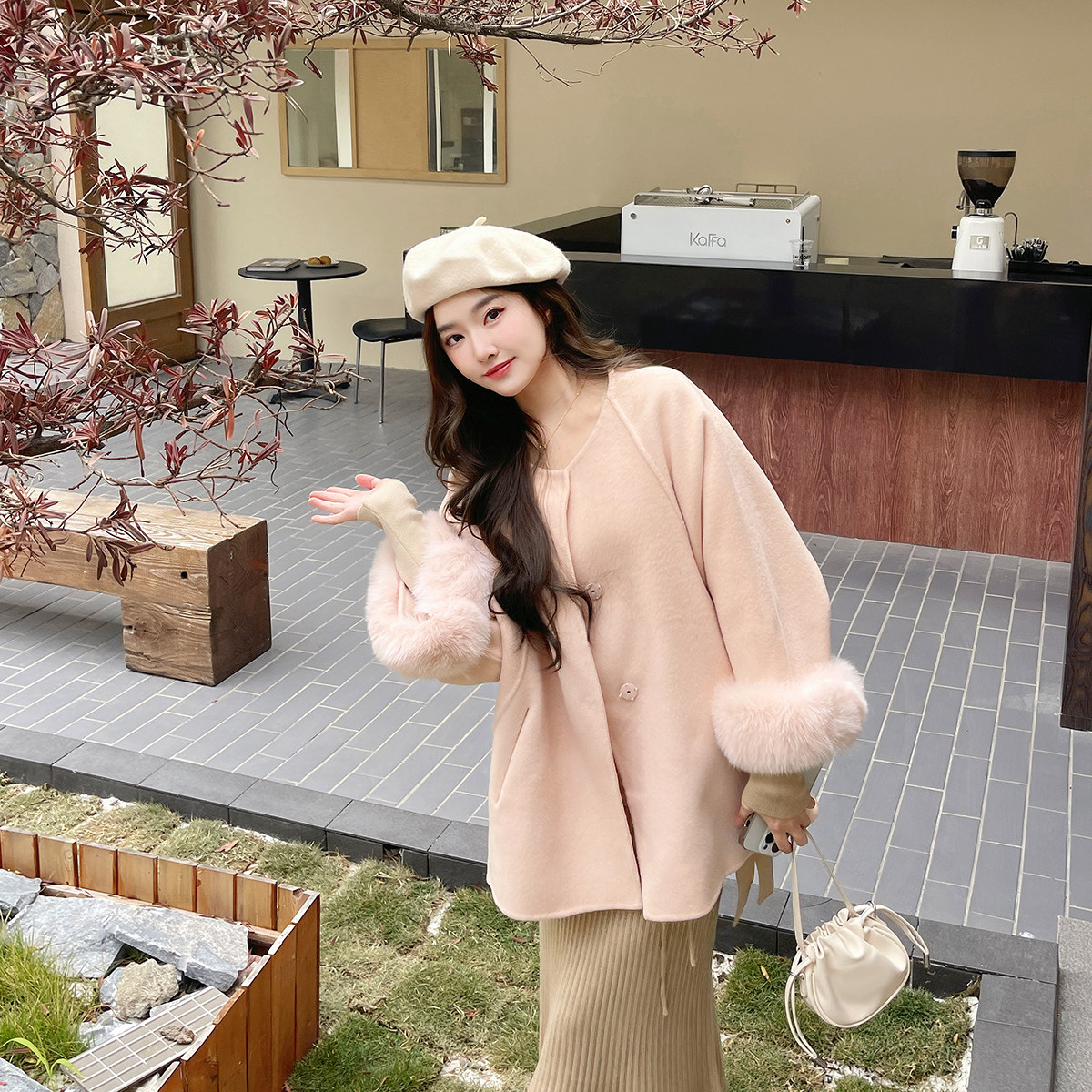 雪洛佳人 粉色廓型毛呢外套女秋冬新款小个子中长款绵羊毛大衣,女装/女士精品,毛呢外套,淘宝优惠券,粉丝福利购,淘宝优惠卷