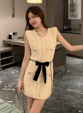 顾小落 【HighLine系列】同款 米色小香风连衣裙女背心裙子